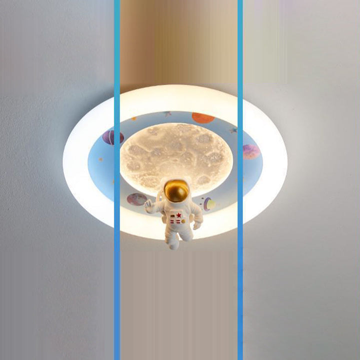 Moderno Arte Deco Niños Hierro Resina Acrílico Redondo Luna Astronauta LED Montaje Empotrado Luz de Techo Para Dormitorio 