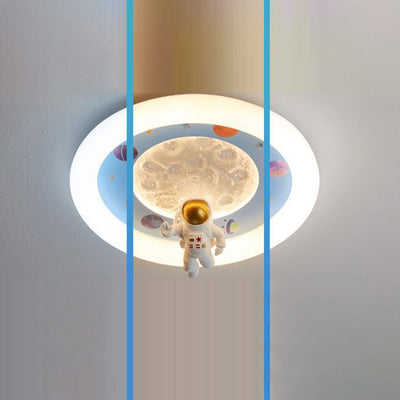 Moderne Art Deco Kinder Eisen Harz Acryl Runde Mond Astronaut LED Unterputz Deckenleuchte Für Schlafzimmer 