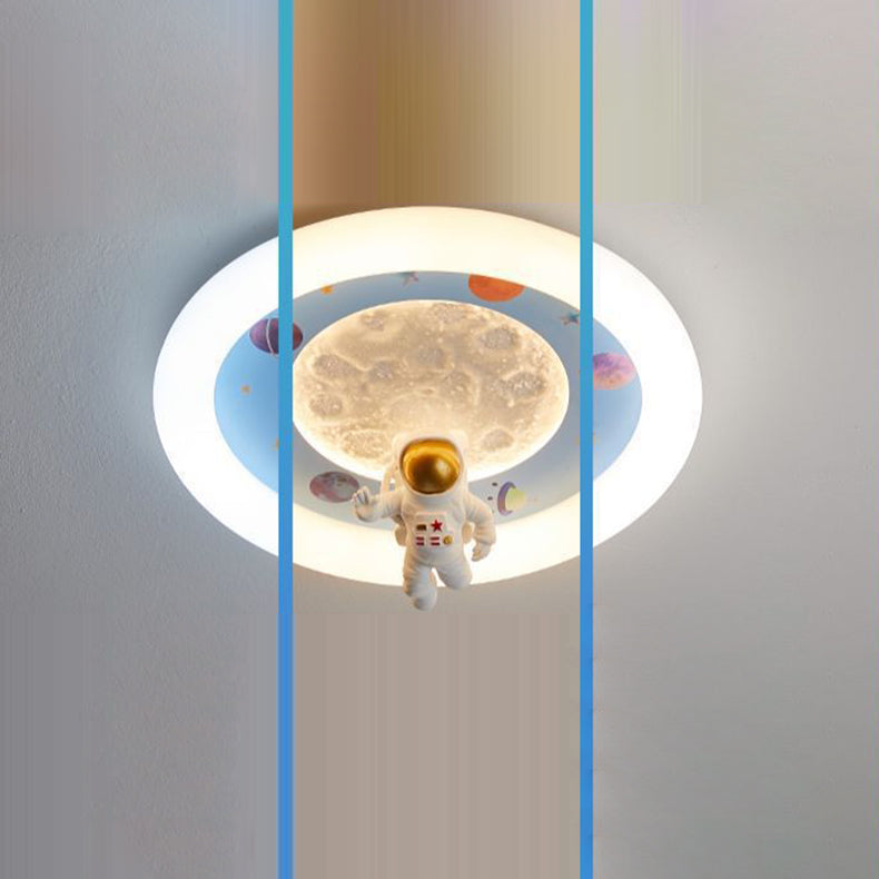Moderne Art Deco Kinder Eisen Harz Acryl Runde Mond Astronaut LED Unterputz Deckenleuchte Für Schlafzimmer 