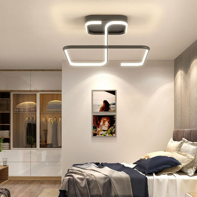 Modern Minimalist Lines Rectangular Iron Acrylic LED Flush Mount Ceiling Light