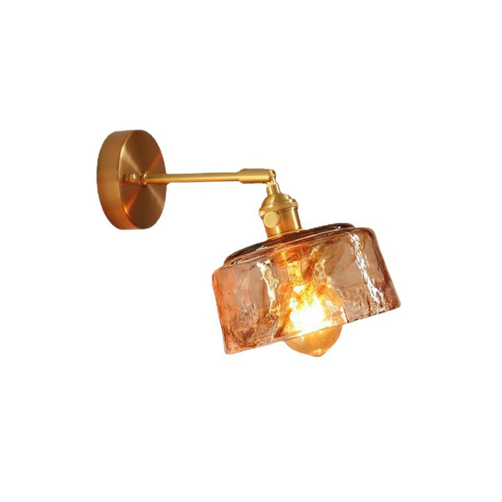 Modern Minimalist Eclectic Amber Glass Brass Iron Geometric 1-Light Wall Sconce Lamp For Living Room
