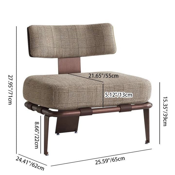 Coussin rectangulaire de luxe moderne en coton et lin avec cuir de selle et acier inoxydable Chaise d'accent avec dossier pour salon 