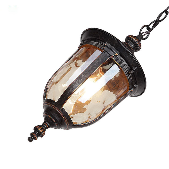 Cilindro de vidrio de aluminio impermeable europeo tradicional con efecto de onda de agua, colgante de 1 luz para patio exterior 