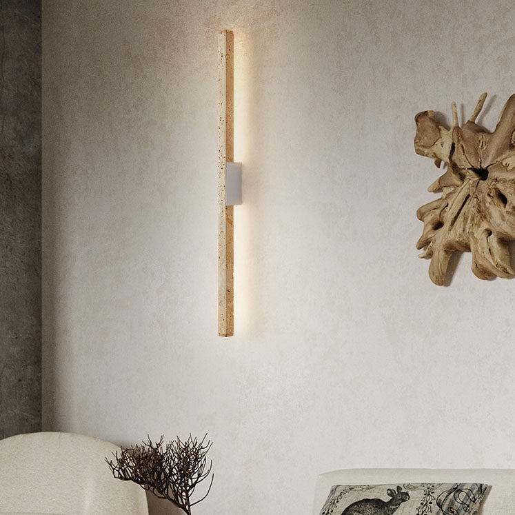 Japanese Wabi-Sabi Yellow Travertine Wood Long Strip LED Wall Sconce Lamp