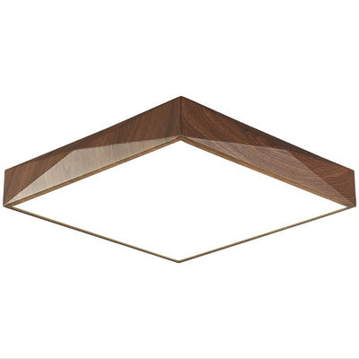 Modern Minimalist Wood Grain Square Geometry LED Flush Mount Ceiling Light