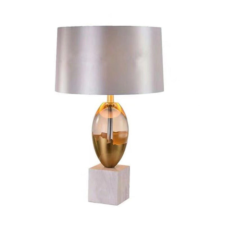 Moderne Art Deco Stoff Kristall Marmor Basis 1-Licht Tischlampe für Schlafzimmer 