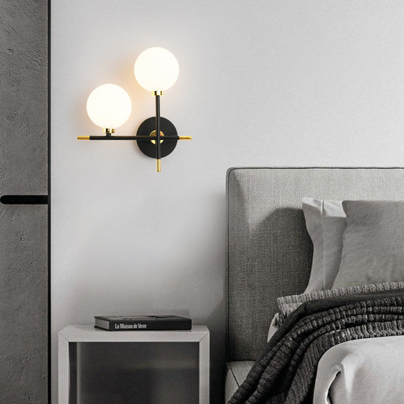 Contemporary Scandinavian Glass Orb Iron 2-Light Wall Sconce Lamp For Hallway