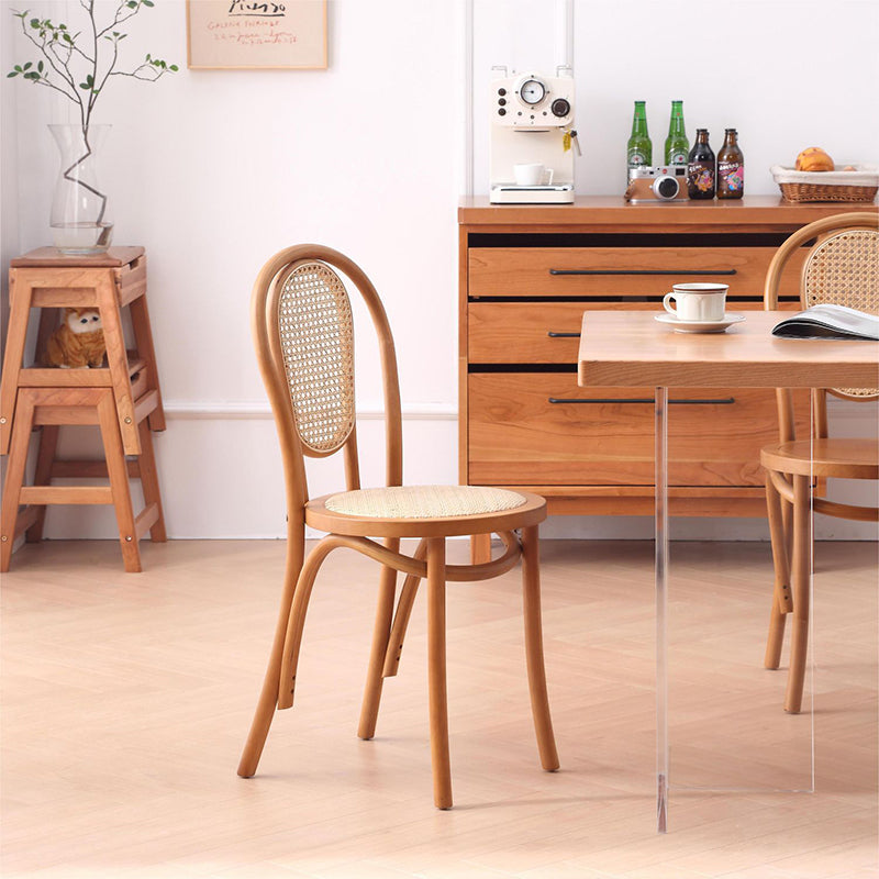 Traditional Vintage Round Faux Rattan Beech Wood Weaving Dining Chair Backrest For Dining Room