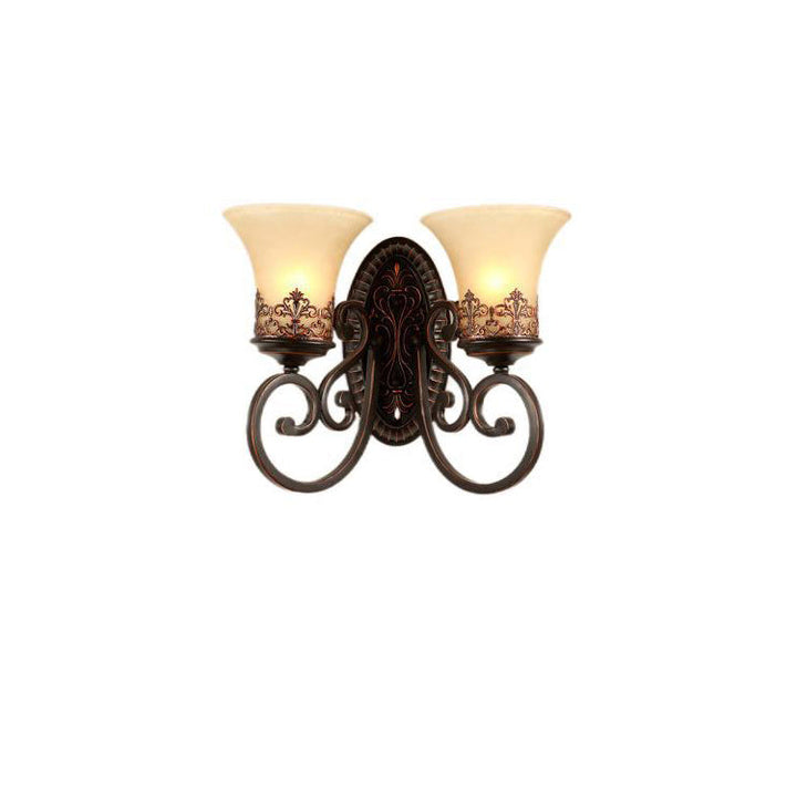 Traditional Vintage Round Glass Iron 1/2 Light Wall Sconce Lamp For Bedroom