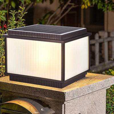 Moderno Minimalista Solar Rectangular de Aluminio Vidrio 1-Luz Poste Cabeza Luz Para Patio Exterior 