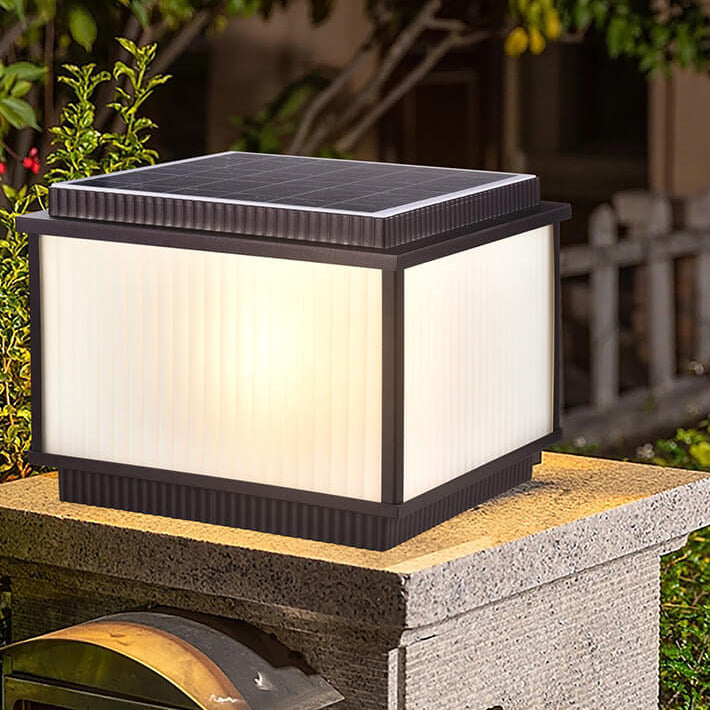 Moderno Minimalista Solar Rectangular de Aluminio Vidrio 1-Luz Poste Cabeza Luz Para Patio Exterior 
