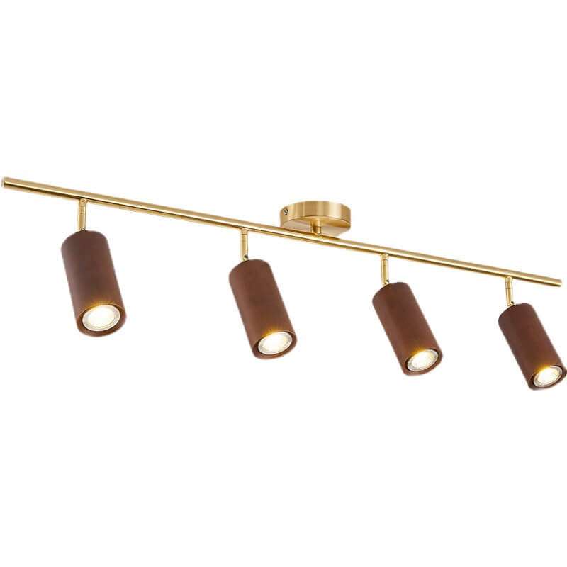 Modern Minimalist Walnut Wood Spotlight Linear Track Rubberwood Iron LED Semi-Flush Mount Ceiling Light for Living Room