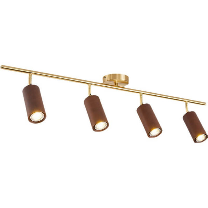 Modern Minimalist Walnut Wood Spotlight Linear Track Rubberwood Iron LED Semi-Flush Mount Ceiling Light for Living Room