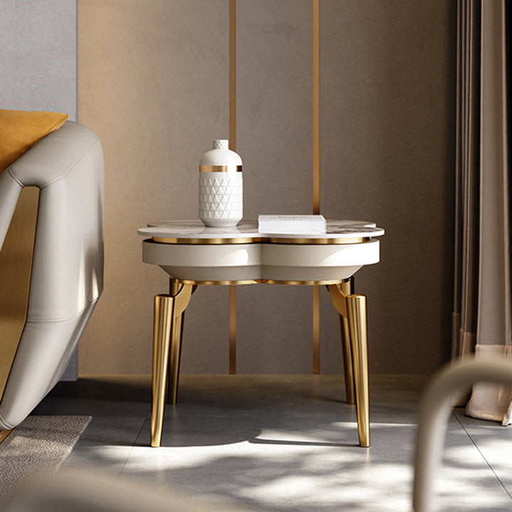 Table d'appoint moderne de luxe Clover Round Pandora en ardoise et acier inoxydable à 4 pieds pour le salon 