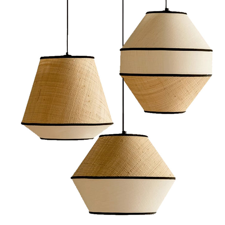 Suspension lumineuse à 1 lumière en tissu de fer trapézoïdal conique cylindrique japonais traditionnel pour salle à manger 