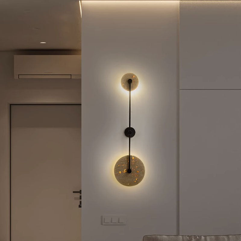 Moderne minimalistische geometrische Kreis Travertin Eisen 2-Licht Wandleuchte Lampe für Schlafzimmer 