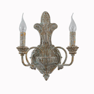 French Nostalgic Iron Resin Double Head Candelabra 2-Light Wall Sconce Lamp