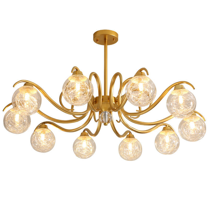 Nordic Light Luxury Magic Bean Glass Gold Branch 6/8/10 Light Chandelier