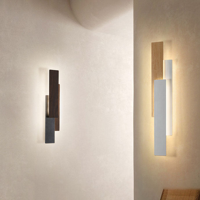 مصباح حائط LED مستطيل هندسي بسيط بحبيبات الخشب الحديثة 
