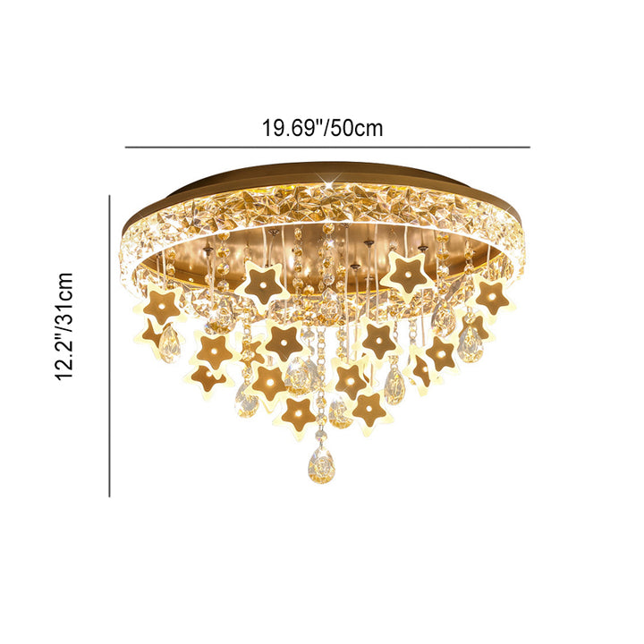 Contemporary Nordic Kids Iron Acrylic Crystal Round Star Pendant LED Flush Mount Ceiling Light For Bedroom