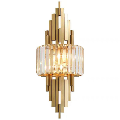 Zeitgenössische Luxus Metall Hardware Kristall Zylinder Streifen Rhombischen 2-Licht Wand Leuchte Lampe Für Wohnzimmer 