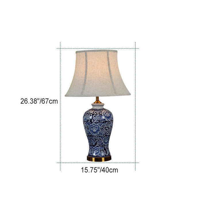 Abat-jour en tissu chinois traditionnel peint à la main avec une base en céladon 1-lampe pour salon 