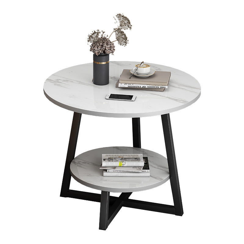 Modern Simplicity Round MDF Iron Base Side Table 2-Tier For Living Room