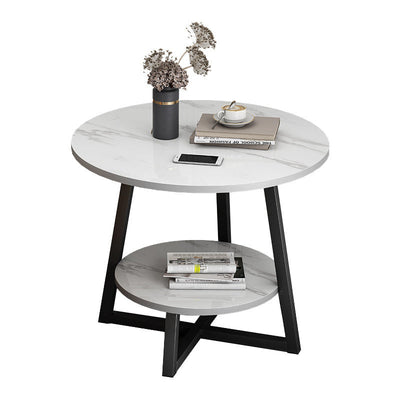 Table d'appoint ronde en panneau de densité simplicité moderne avec base en fer à 2 niveaux pour le salon 