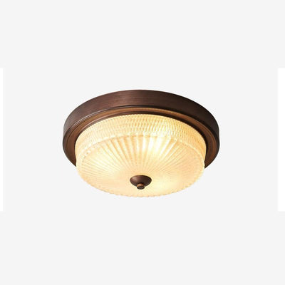 Zeitgenössische Retro Glas Eisen Runde Frosted Stripe 2/3/4 Licht Unterputz Deckenleuchte für Wohnzimmer 