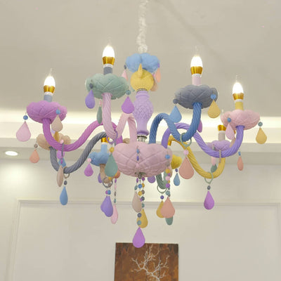 Modern Children's Princess Macaroon Candelabra Crystal Glass 5/6/8/10/12/15 Light Chandelier