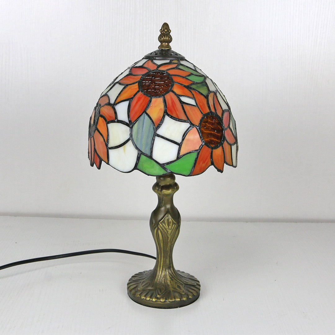 Vintage Tiffany Tierblumen Dekoration Buntglas Kuppel 1-Licht Tischlampe 