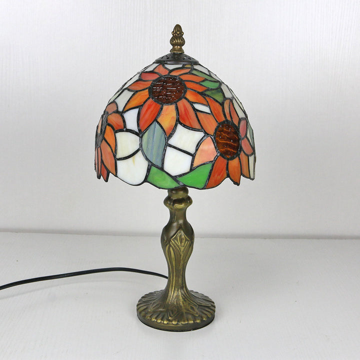 Vintage Tiffany Tierblumen Dekoration Buntglas Kuppel 1-Licht Tischlampe 