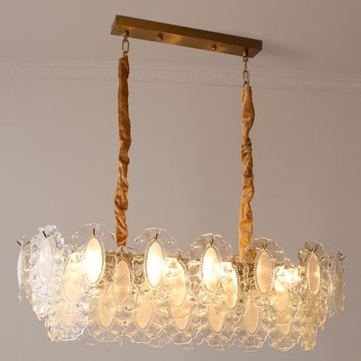 French Vintage Rectangular Pearl Glass 8-Light Island Light Chandelier