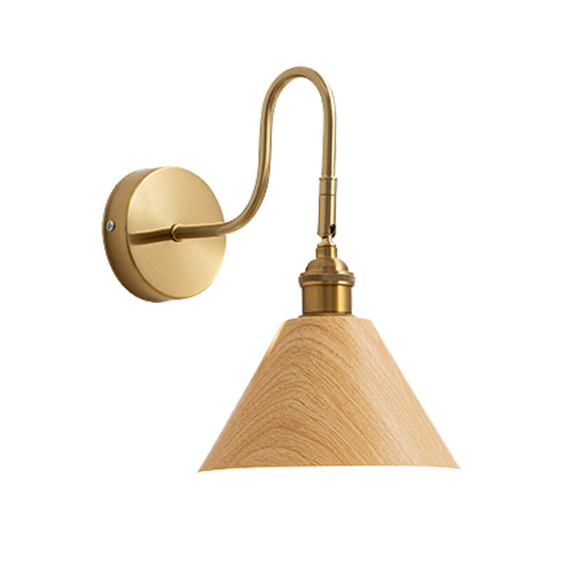 European Classical Iron Gold-Finished Frame Wood Grain 1-Light Wall Sconce Lamp