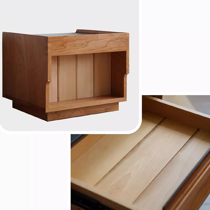 Traditioneller rechteckiger Vintage-Nachttisch aus Kirschholz und Buchenholz mit 2 Schubladen für das Schlafzimmer 