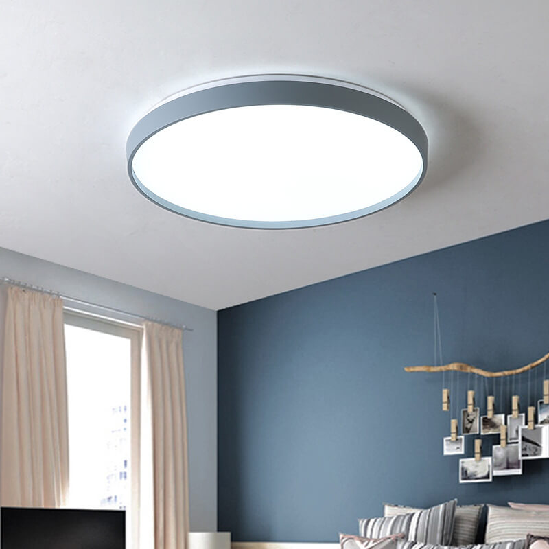 Modern Minimalist Round Solid Color Acrylic Iron LED Flush Mount Ceiling Light For Living Room &amp; Bedroom