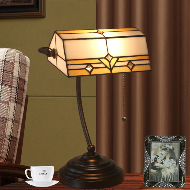 Lámpara de Mesa de Vidrio Tiffany Vintage de Plaid Trapezoidal con 1 Luz 
