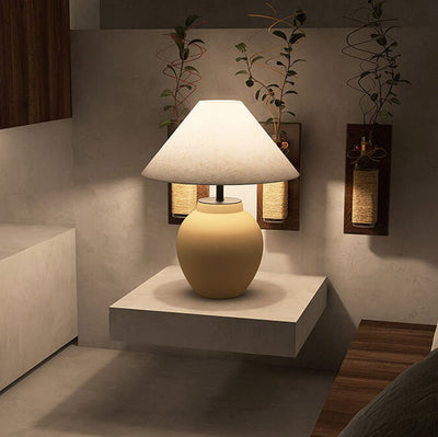 Modern Japanese Metal Ceramic Pot 1-Light Table Lamp