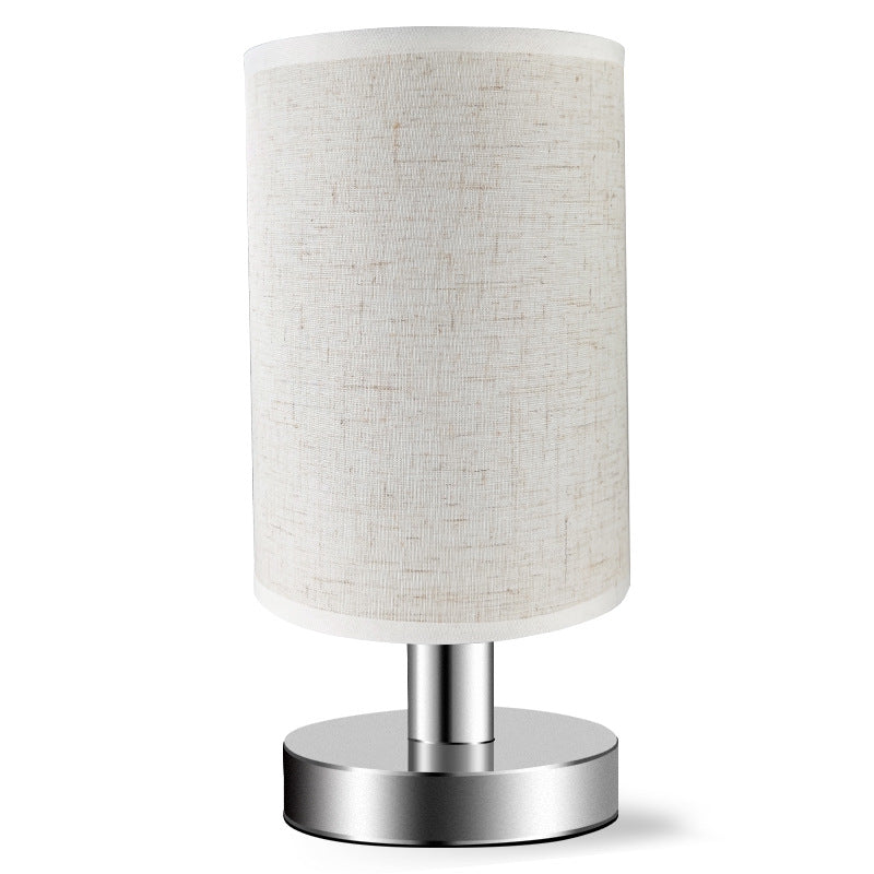 Moderne Art Deco Runde Hardware Stoff 1-Licht Tischlampe für Schlafzimmer 