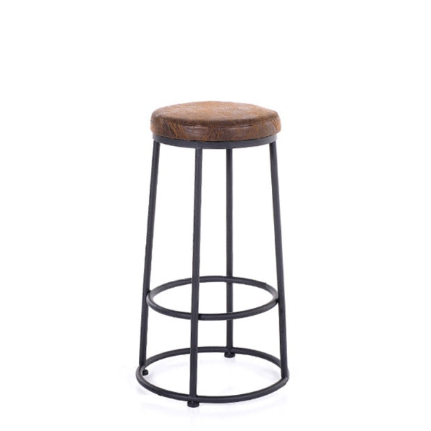 Tabouret de bar sans dossier en bois massif rond industriel contemporain avec cadre en fer et repose-pieds pour salle à manger 