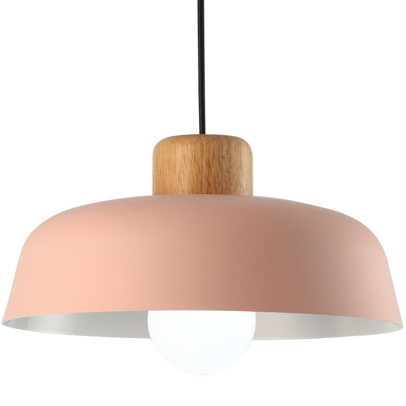 Modern Minimalist Round Aluminum Wood 1-Light Pendant Light For Dining Room