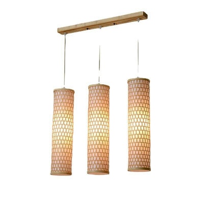 Modern Chinese Bamboo Weaving PVC Cylinder 1/3 Light Island Light Chandelier