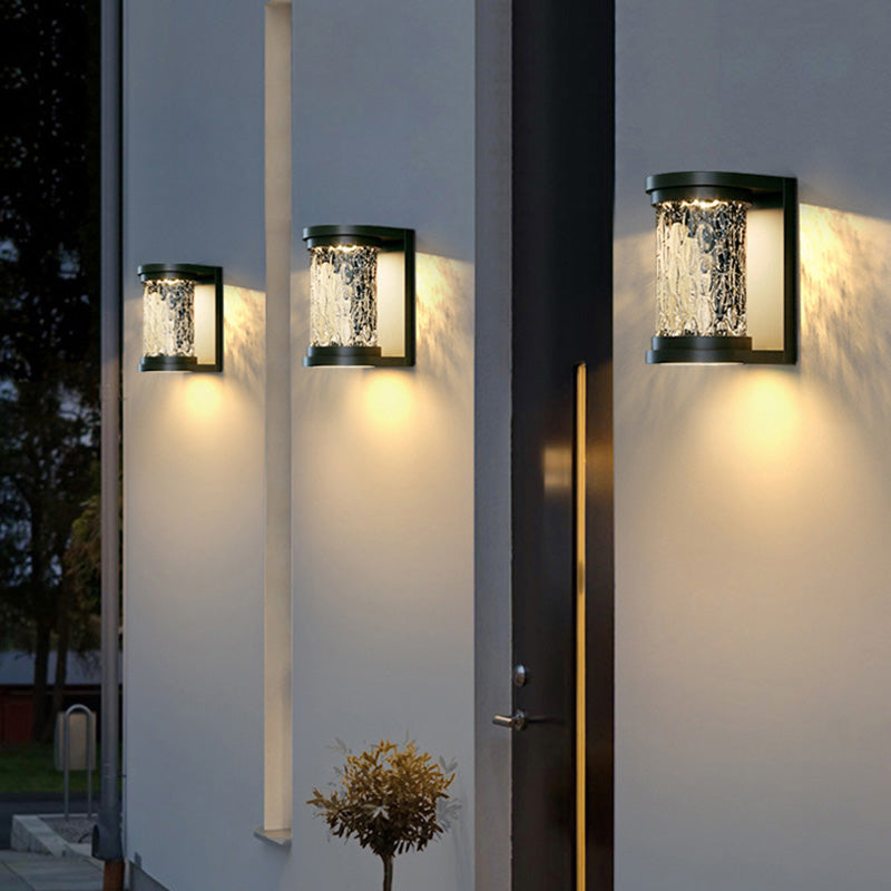 Lampe applique murale LED cylindrique en verre inoxydable solaire étanche de luxe moderne pour patio extérieur 