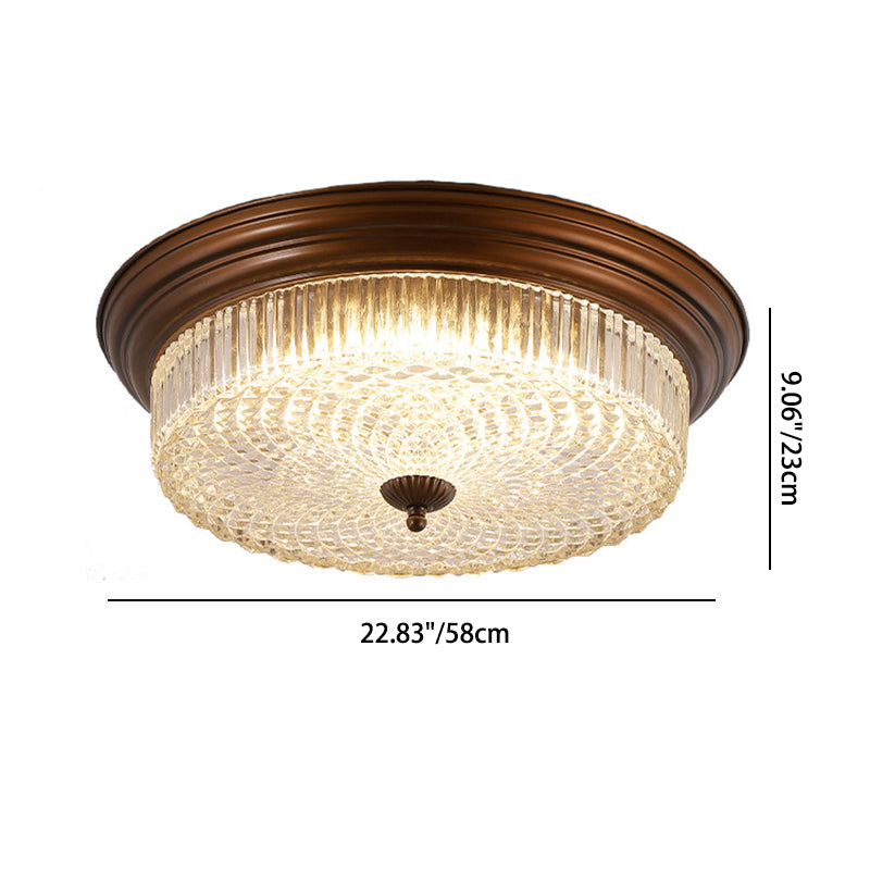 Zeitgenössische Retro Metall Glas Runde Ripple LED Unterputz Deckenleuchte für Wohnzimmer 
