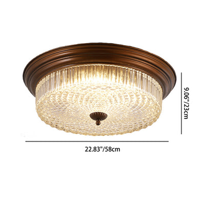 Zeitgenössische Retro Metall Glas Runde Ripple LED Unterputz Deckenleuchte für Wohnzimmer 