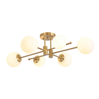 Nordic Light Luxury Glass Magic Bean Brass Line 6/8 Light Semi-Flush Mount Ceiling Light