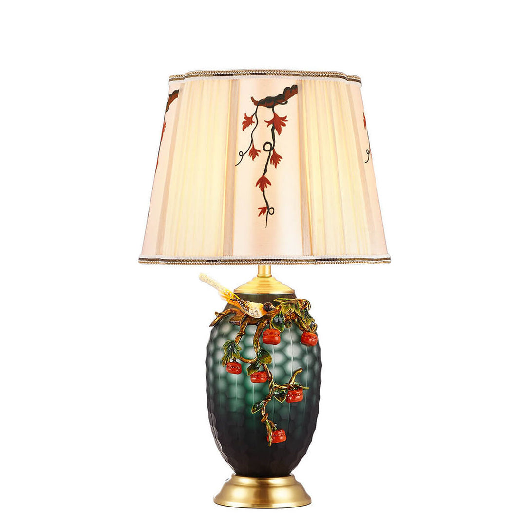 Retro Chinesische Kupfer Emaille Farbe Stoffschirm 1-Licht Tischlampe 