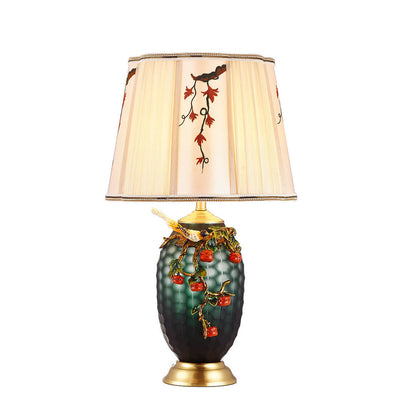Retro Chinese Copper Enamel Color Fabric Shade 1-Light Table Lamp
