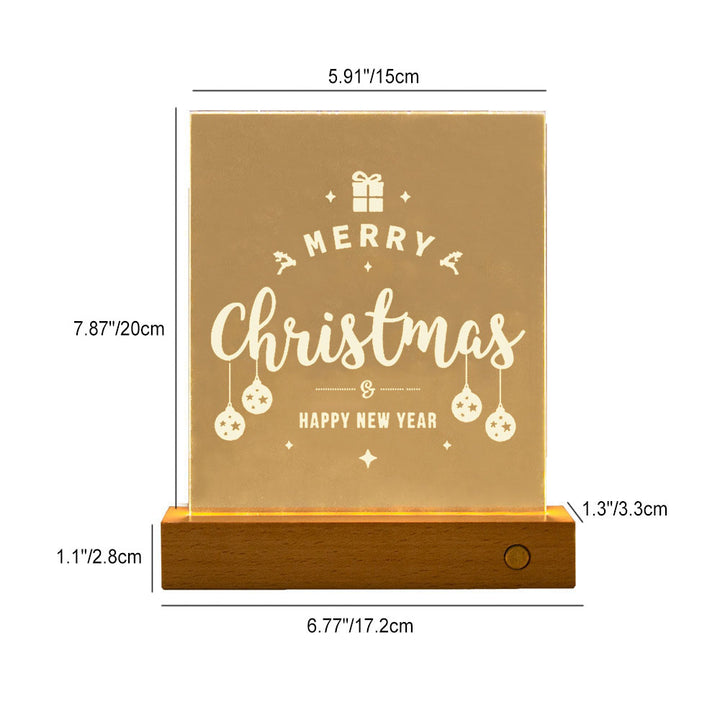 Moderne Weihnachtsrechteckige Acrylplatte Massivholz USB LED Tischlampe 
