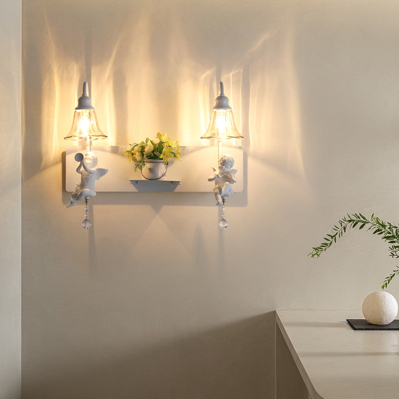 Zeitgenössische kreative Engel Blütenblatt Harz Glas 1/2 Licht Wandleuchte Lampe für Schlafzimmer 
